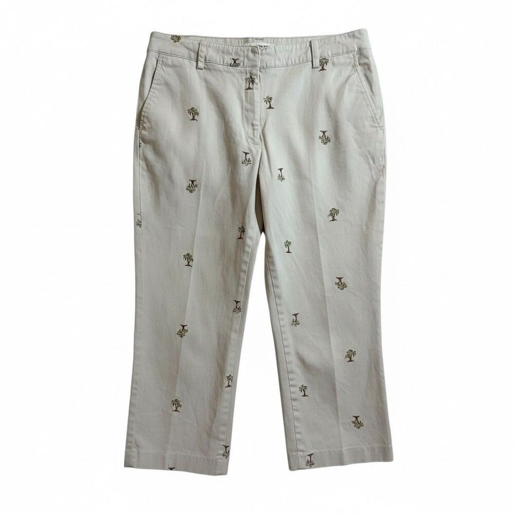 Briggs NY Vintage Palm Tree Embroidered Capri Pants Size14 Beige Tropical Resort - Picture 1 of 8